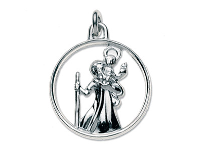 Medaglia Rotonda Di San Cristoforo Traforata, 19 Mm, Argento 925