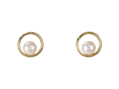 Orecchini Di Perle Di Cristallo Bianco A Cerchio, Riempiti D'oro - Immagine Standard - 1