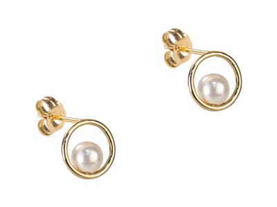 Orecchini Di Perle Di Cristallo Bianco A Cerchio, Riempiti D'oro - Immagine Standard - 3