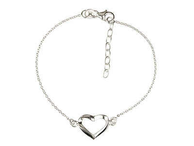 Braccialetto Con Cuore, 19 Cm, Argento 925