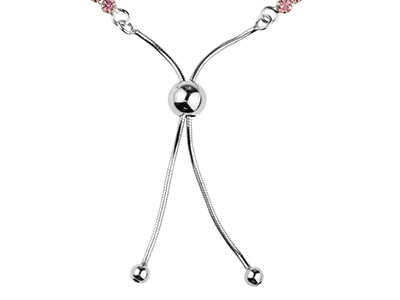 Braccialetto Tennis Con Zirconia Cubica Rosa E Perlina A Cursore Per Chiusura Scorrevole, Lunghezza 24 Cm, Argento 925 - Immagine Standard - 2