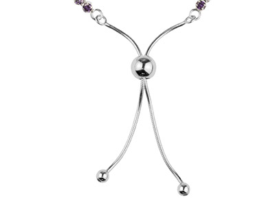 Braccialetto Tennis Con Zirconia Cubica Viola E Perlina A Cursore Per Chiusura Scorrevole, Lunghezza 24 Cm, Argento 925 - Immagine Standard - 2