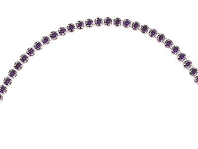 Braccialetto Tennis Con Zirconia Cubica Viola E Perlina A Cursore Per Chiusura Scorrevole, Lunghezza 24 Cm, Argento 925 - Immagine Standard - 3