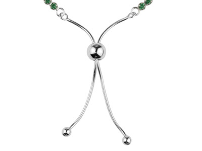 Braccialetto Tennis Con Zirconia Cubica Verde E Perlina A Cursore Per Chiusura Scorrevole, Lunghezza 24 Cm, Argento 925 - Immagine Standard - 2