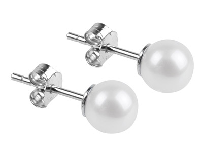 Orecchini Di Perle Coltivate Bianche Da 6 Mm, Argento 925 - Immagine Standard - 2