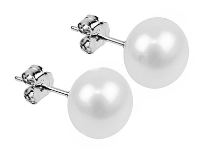 Orecchini A Perno Con Perla Bianca A Bottone Da 8-9 Mm, Argento 925 - Immagine Standard - 2