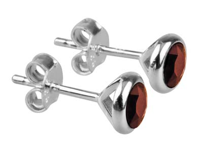 Orecchini Con Pietra Di Nascita Di Gennaio, Cristallo Color Granato, 4mm, Argento 925