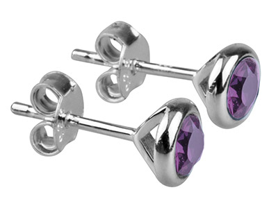 Orecchini Con Pietra Portafortuna Di Febbraio, Cristallo Color Ametista, 4 Mm, Argento 925 - Immagine Standard - 1