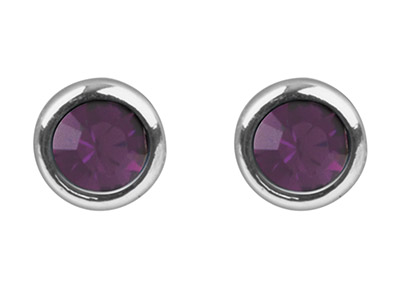 Orecchini Con Pietra Portafortuna Di Febbraio, Cristallo Color Ametista, 4 Mm, Argento 925 - Immagine Standard - 2