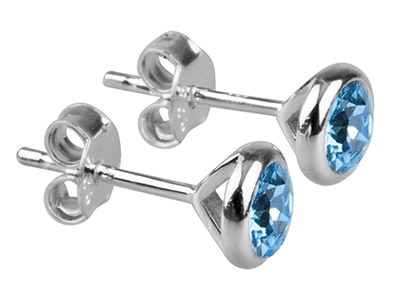 Orecchini Con Pietra Portafortuna Di Marzo, Cristallo Color Acquamarina, 4 Mm, Argento 925 - Immagine Standard - 1
