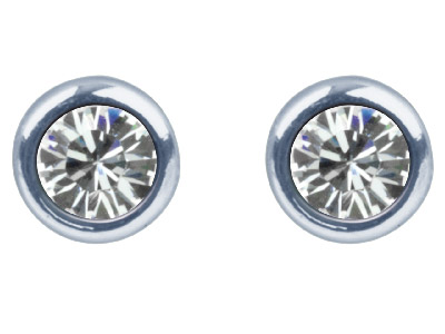 Orecchini Con Pietra Di Nascita Di Aprile, Cristallo Trasparente, 4 Mm, Argento 925 - Immagine Standard - 2