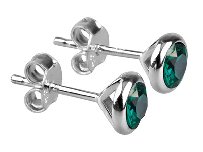 Orecchini Con Pietra Di Nascita Di Maggio, Cristallo Color Smeraldo, 4mm, Argento 925