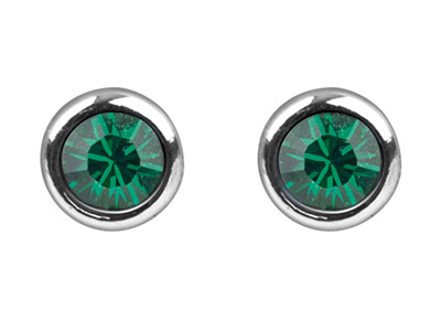 Orecchini Con Pietra Di Nascita Di Maggio, Cristallo Color Smeraldo, 4mm, Argento 925 - Immagine Standard - 2
