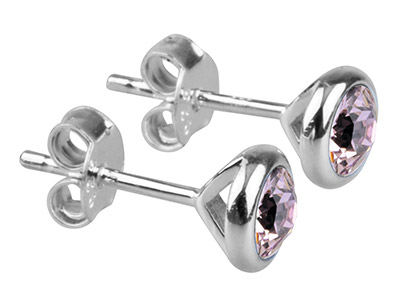 Orecchini Con Pietra Di Nascita Di Giugno, Cristallo Color Ametista Chiara, 4 Mm, Argento 925