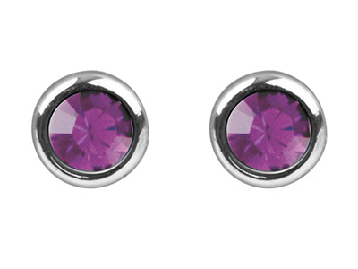 Orecchini Con Pietra Di Nascita Di Giugno, Cristallo Color Ametista Chiara, 4 Mm, Argento 925 - Immagine Standard - 2