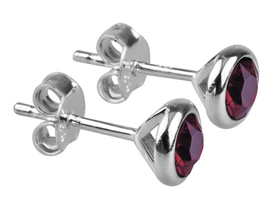 Orecchini Con Pietra Portafortuna Di Luglio, Cristallo Color Rubino, 4mm, Argento 925