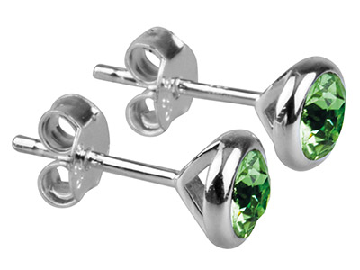 Orecchini Con Pietra Portafortuna Di Agosto, Cristallo Color Peridoto,4 Mm, Argento 925