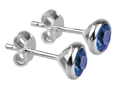 Orecchini Con Pietra Portafortuna Di Settembre, Cristallo Color Zaffiro Da 4 Mm, Argento 925