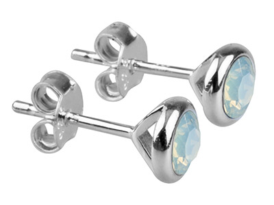 Orecchini Con Pietra Di Nascita Di Ottobre, Cristallo Color Opale Bianco Da 4 Mm, Argento 925
