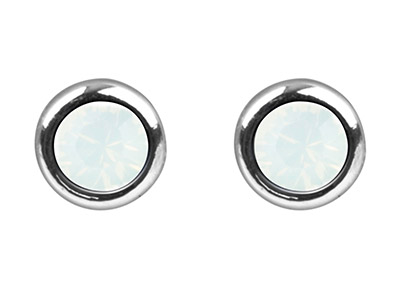 Orecchini Con Pietra Di Nascita Di Ottobre, Cristallo Color Opale Bianco Da 4 Mm, Argento 925 - Immagine Standard - 2