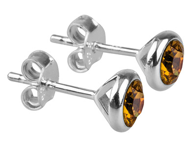 Orecchini Con Pietra Di Nascita Di Novembre, Cristallo Color Topazio Da 4 Mm, Argento 925 - Immagine Standard - 1