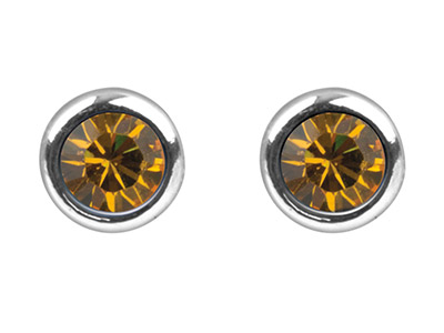Orecchini Con Pietra Di Nascita Di Novembre, Cristallo Color Topazio Da 4 Mm, Argento 925 - Immagine Standard - 2