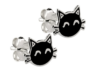 Orecchini Gatto, Argento 925 Laccato - Immagine Standard - 2