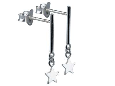 Orecchini A Perno A Forma Di Stella Con Pendente A Barra In Argento 925 - Immagine Standard - 2