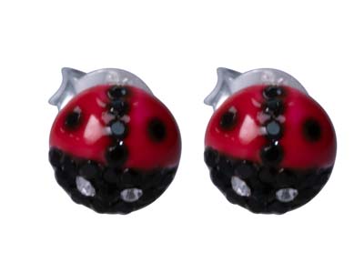 Orecchini A Perno A Forma Di Coccinella In Smalto E Argento 925.