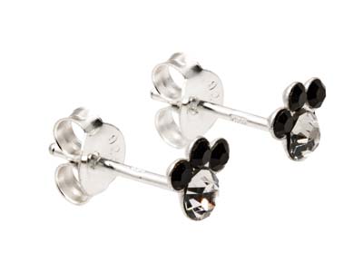 Orecchini Con Impronta Di Zampa, Argento 925, Cristallo Bianco E Nero,coppia - Immagine Standard - 2