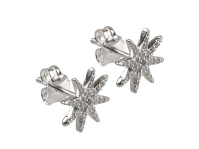 Orecchini Con Motivo A Stella A 8 Punte, Argento 925 E Zirconi, Coppia - Immagine Standard - 2